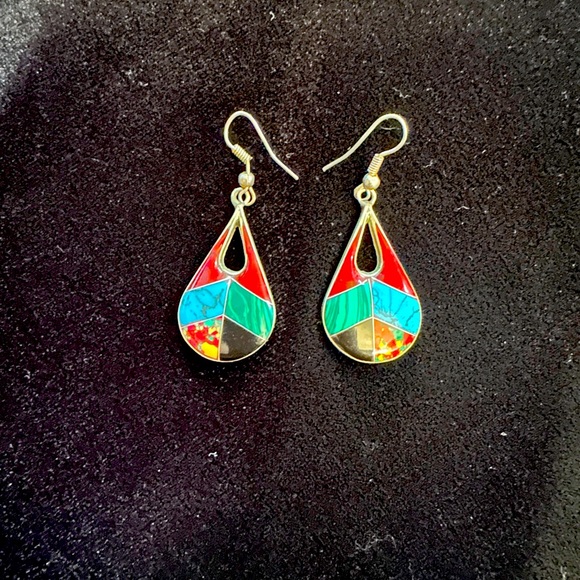 Natural stone inlay earrings - Picture 1 of 2